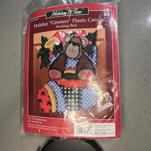 Holiday Time “Greeters Plastic Canvas Sticking Bear 10” X 13” New In Orig Pkg